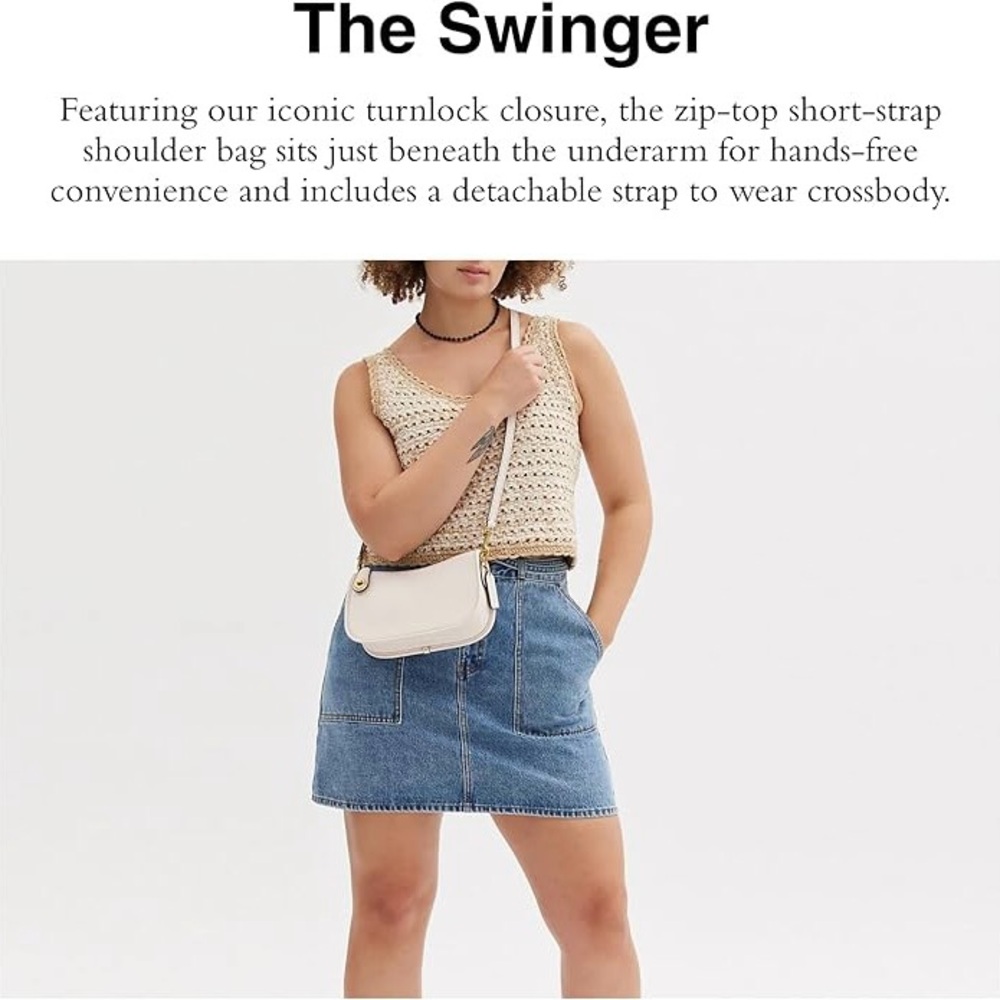 Coach Swinger Leather Shoulder Crossbody Bag in Chalk - Picture 3 of 4